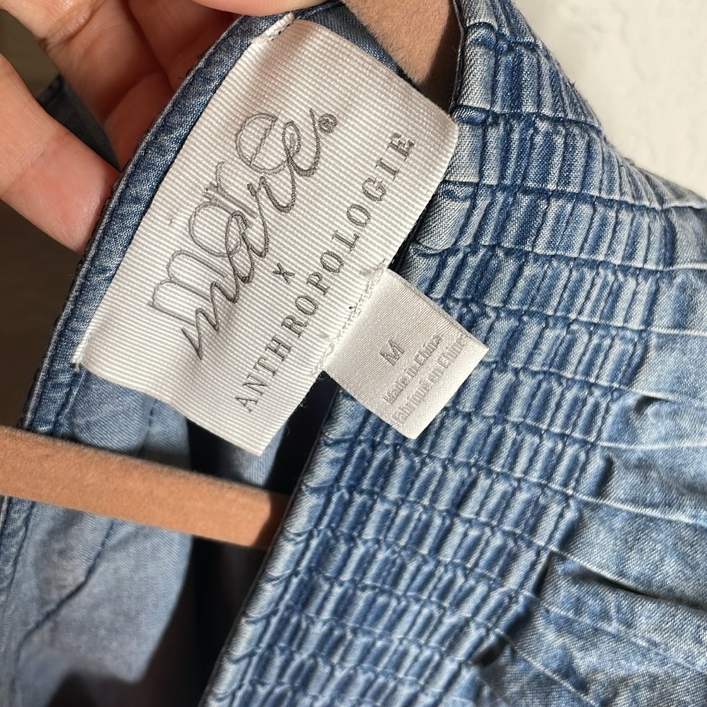 Anthropologie Washed Blue Ruffle V-Neck Peplum Blouse - Picture 4 of 5